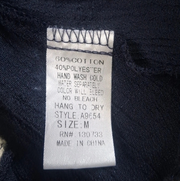 Umgee Navy Cream Crochet Gypsy Boho Coachella Chic Tunic Blouse Long Sleeve M - Picture 14 of 16